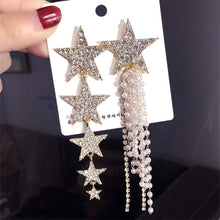 Load image into Gallery viewer, Crystal Star Long Drop Earrings For Women Trendy Pearl Tassel AB Style Earring Gift Statement Party Jewelry