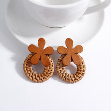 Load image into Gallery viewer, Handmade Rattan Wooden Drop Earrings for Women Bohemian Ethnic Geometric Round Waterdrop Wood Dangle Earrings Jewelry