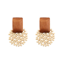 Load image into Gallery viewer, Handmade Rattan Wooden Drop Earrings for Women Bohemian Ethnic Geometric Round Waterdrop Wood Dangle Earrings Jewelry