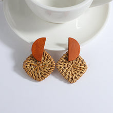 Load image into Gallery viewer, Handmade Rattan Wooden Drop Earrings for Women Bohemian Ethnic Geometric Round Waterdrop Wood Dangle Earrings Jewelry