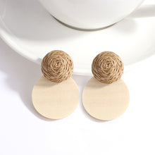 Load image into Gallery viewer, Handmade Rattan Wooden Drop Earrings for Women Bohemian Ethnic Geometric Round Waterdrop Wood Dangle Earrings Jewelry
