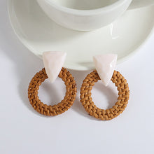 Load image into Gallery viewer, Handmade Rattan Wooden Drop Earrings for Women Bohemian Ethnic Geometric Round Waterdrop Wood Dangle Earrings Jewelry