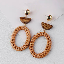 Load image into Gallery viewer, Handmade Rattan Wooden Drop Earrings for Women Bohemian Ethnic Geometric Round Waterdrop Wood Dangle Earrings Jewelry
