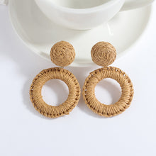 Load image into Gallery viewer, Handmade Rattan Wooden Drop Earrings for Women Bohemian Ethnic Geometric Round Waterdrop Wood Dangle Earrings Jewelry