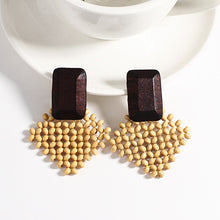 Load image into Gallery viewer, Handmade Rattan Wooden Drop Earrings for Women Bohemian Ethnic Geometric Round Waterdrop Wood Dangle Earrings Jewelry