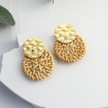 Load image into Gallery viewer, Handmade Rattan Wooden Drop Earrings for Women Bohemian Ethnic Geometric Round Waterdrop Wood Dangle Earrings Jewelry