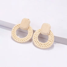 Load image into Gallery viewer, Handmade Rattan Wooden Drop Earrings for Women Bohemian Ethnic Geometric Round Waterdrop Wood Dangle Earrings Jewelry