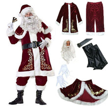 Load image into Gallery viewer, Adult Christmas Costume Sets Velvet Deluxe Santa Claus Father Cosplay Suit Fancy Dress Full Set Cosplay Christmas 9 PCS