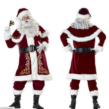 Load image into Gallery viewer, Adult Christmas Costume Sets Velvet Deluxe Santa Claus Father Cosplay Suit Fancy Dress Full Set Cosplay Christmas 9 PCS