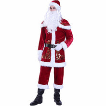 Load image into Gallery viewer, Adult Christmas Costume Sets Velvet Deluxe Santa Claus Father Cosplay Suit Fancy Dress Full Set Cosplay Christmas 9 PCS