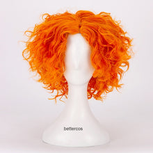 Load image into Gallery viewer, Alice in Wonderland 2 Mad Hatter Cosplay Wigs Tarrant Hightopp Orange Short Curly Heat Resistant Synthetic Hair Wig + Wig Cap