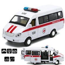 Load image into Gallery viewer, Ambulance Waggon Car Truck Pull Back Model with LED Sound Kids Toy Metal Model Construction Vehicle Toys For Gift Car Collection