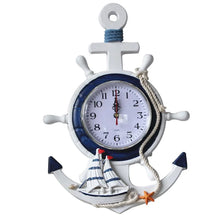 Load image into Gallery viewer, Anchor Clock Beach Sea Theme Nautical Ship Wheel Rudder Steering Wheel Decor Wall Hanging Decoration