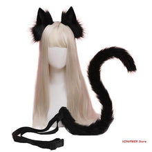 Load image into Gallery viewer, Cosplay Props Cat Ears and Tail Set Plush Furry Animal Ears Hairhoop Carnival Party Costume Fancy Dress Xmas