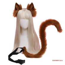 Load image into Gallery viewer, Cosplay Props Cat Ears and Tail Set Plush Furry Animal Ears Hairhoop Carnival Party Costume Fancy Dress Xmas