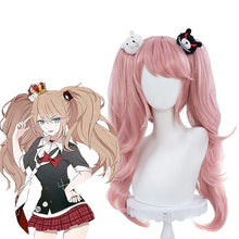 Load image into Gallery viewer, Anime Danganronpa Enoshima Junko Cosplay Wig Pink Long Wavy With Ponytail Clip White Black Bear Hairpins Girl Gift