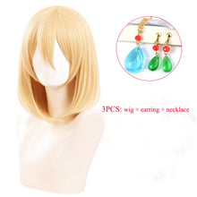 Load image into Gallery viewer, Anime Howl's Moving Castle Wizard Howl Cosplay Short Blonde Yellow Hair Wig Cosplay Ring Earring Wig Necklace + a wig cap