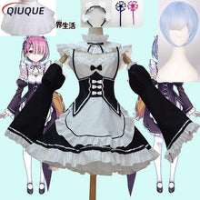 Load image into Gallery viewer, Anime Re:zero Kara Hajimeru Isekai Seikatsu Life In a Different World Ram Rem Cosplay Costume Wigs Maid Dress Halloween Costume