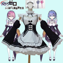 Load image into Gallery viewer, Anime Re:zero Kara Hajimeru Isekai Seikatsu Life In a Different World Ram Rem Cosplay Costume Wigs Maid Dress Halloween Costume