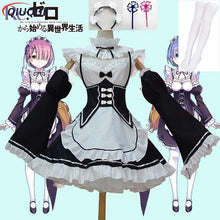 Load image into Gallery viewer, Anime Re:zero Kara Hajimeru Isekai Seikatsu Life In a Different World Ram Rem Cosplay Costume Wigs Maid Dress Halloween Costume