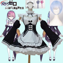 Load image into Gallery viewer, Anime Re:zero Kara Hajimeru Isekai Seikatsu Life In a Different World Ram Rem Cosplay Costume Wigs Maid Dress Halloween Costume