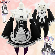 Load image into Gallery viewer, Anime Re:zero Kara Hajimeru Isekai Seikatsu Life In a Different World Ram Rem Cosplay Costume Wigs Maid Dress Halloween Costume