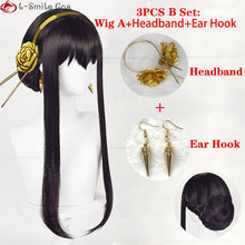 Load image into Gallery viewer, Anime SPY×FAMILY Yor Forger Long Black Cosplay Wig Hair Heat Resistant Synthetic SPY FAMILY Halloween Role Play Wigs + Wig Cap