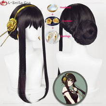 Load image into Gallery viewer, Anime SPY×FAMILY Yor Forger Long Black Cosplay Wig Hair Heat Resistant Synthetic SPY FAMILY Halloween Role Play Wigs + Wig Cap