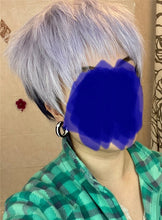 Load image into Gallery viewer, Anime Tokyo Revengers Cosplay Wig With Earrings Takashi Mitsuya Cosplay Short Gray Purple Ombre Wig Cosplay Hair Wig + a wig cap