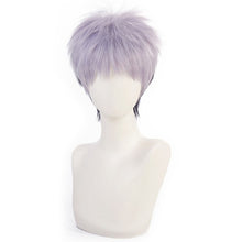 Load image into Gallery viewer, Anime Tokyo Revengers Cosplay Wig With Earrings Takashi Mitsuya Cosplay Short Gray Purple Ombre Wig Cosplay Hair Wig + a wig cap