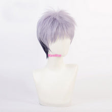 Load image into Gallery viewer, Anime Tokyo Revengers Cosplay Wig With Earrings Takashi Mitsuya Cosplay Short Gray Purple Ombre Wig Cosplay Hair Wig + a wig cap