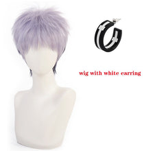 Load image into Gallery viewer, Anime Tokyo Revengers Cosplay Wig With Earrings Takashi Mitsuya Cosplay Short Gray Purple Ombre Wig Cosplay Hair Wig + a wig cap