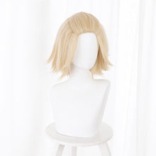 Load image into Gallery viewer, Anime Tokyo Revengers Manjiro Sano Cosplay Wig Light Blond Layered Hair Heat Resistant Synthetic Cosplay Wigs + Wig Cap