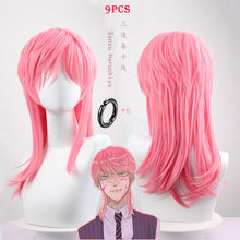 Load image into Gallery viewer, Tokyo Revengers Sanzu Haruchiyo Akashi Cosplay Costume Wig Earrings Blue Stripes Vest Pants Shirt Pink Tie Tenjiku Uniform