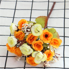 Load image into Gallery viewer, Autumn 15 Heads/Bouquet Small Bud Roses Bract Silk Artificial Flower DIY Wedding Home Christmas Decor Floral Gifts Photo Props