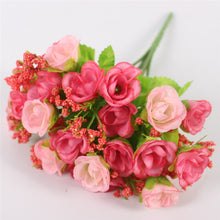 Load image into Gallery viewer, Autumn 15 Heads/Bouquet Small Bud Roses Bract Silk Artificial Flower DIY Wedding Home Christmas Decor Floral Gifts Photo Props