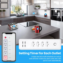 Load image into Gallery viewer, WiFi Smart Power Strip with 4 Outlets 4USB Ports 1.4m Extension Cord Voice works with Google Home Alexa