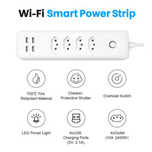 Load image into Gallery viewer, WiFi Smart Power Strip with 4 Outlets 4USB Ports 1.4m Extension Cord Voice works with Google Home Alexa
