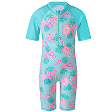 Load image into Gallery viewer, Swimwear Cyan Flower Baby Girl Swimsuit UV UPF50+ One Piece Kids Girls for 3-12 Years Children Swimming Suit Beachwear