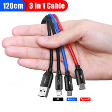 Load image into Gallery viewer, 3 in 1 USB Cable Type C Cable for Samsung S20 Xiaomi Mi 9 4 in 1 Cable for iPhone 12 X 11 Pro Max Charger Micro USB Cable