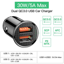 Load image into Gallery viewer, 30W USB Car Charger Quick Charge 4.0 3.0 FCP SCP AFC USB PD Fast Charging Car Phone Charger For Huawei Xiaomi iPhone 12