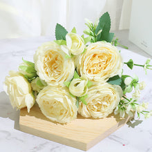 Load image into Gallery viewer, Best Selling Beautiful Rose Peony Artificial Silk Flowers Small White Bouquet Home Party Winter Wedding Decoration Fake Flowers