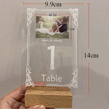 Load image into Gallery viewer, Wedding Table Numbers With Holders Clear Acrylic Calligraphy Wedding Signage Clear Wood Table Number Stand-