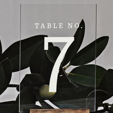 Load image into Gallery viewer, Wedding Table Numbers With Holders Clear Acrylic Calligraphy Wedding Signage Clear Wood Table Number Stand-