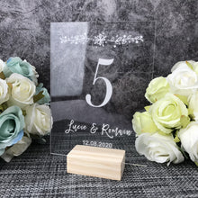 Load image into Gallery viewer, Wedding Table Numbers With Holders Clear Acrylic Calligraphy Wedding Signage Clear Wood Table Number Stand-