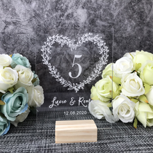 Load image into Gallery viewer, Wedding Table Numbers With Holders Clear Acrylic Calligraphy Wedding Signage Clear Wood Table Number Stand-
