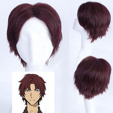 Load image into Gallery viewer, Bungou Stray Dogs Sakunosuke Oda Short Brown Red Styled Cosplay Wig Heat Resistant Hair Cos Wigs + Wig Cap