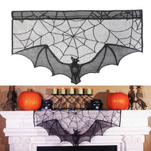 Load image into Gallery viewer, Halloween Decorative Bats Curtains Black Lace Spider Web Holiday Stove Towel Lampshade Fireplace Cloth Decor for Spooky Festival