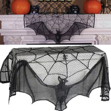 Load image into Gallery viewer, Halloween Decorative Bats Curtains Black Lace Spider Web Holiday Stove Towel Lampshade Fireplace Cloth Decor for Spooky Festival