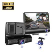 Load image into Gallery viewer, Car DVR 3 Cameras Lens 4 Inch IPS Dash Cam Dual Lens With Rearview Camera Video Recorder Auto Registrator Night Vision Dashcam
